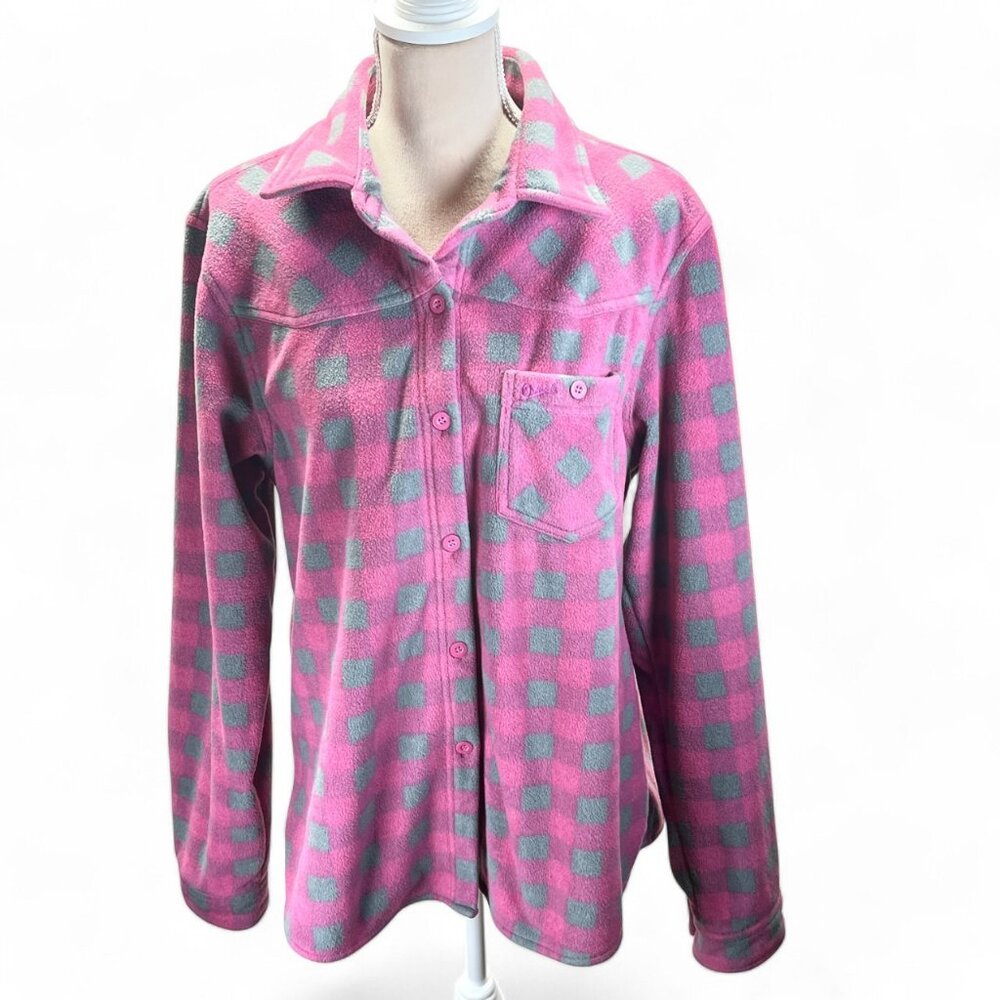Outback Trading Co Pink Gray Woman Flannel Shirt Western Checker Button up